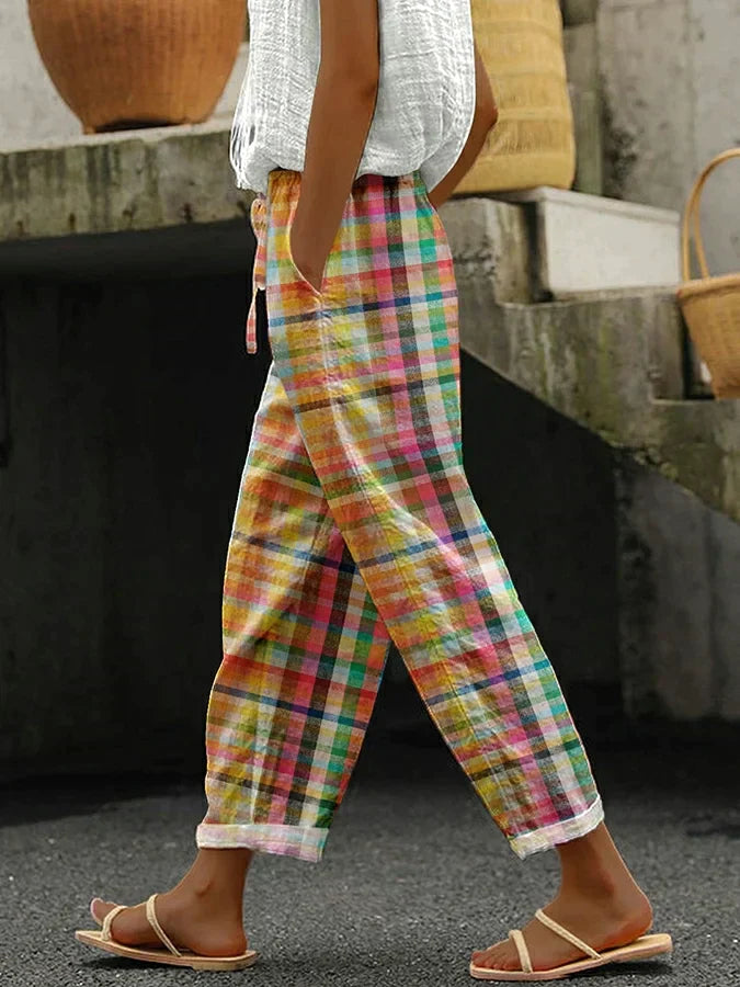 MICHELLE COMFORTABLE CHECKERED PANTS