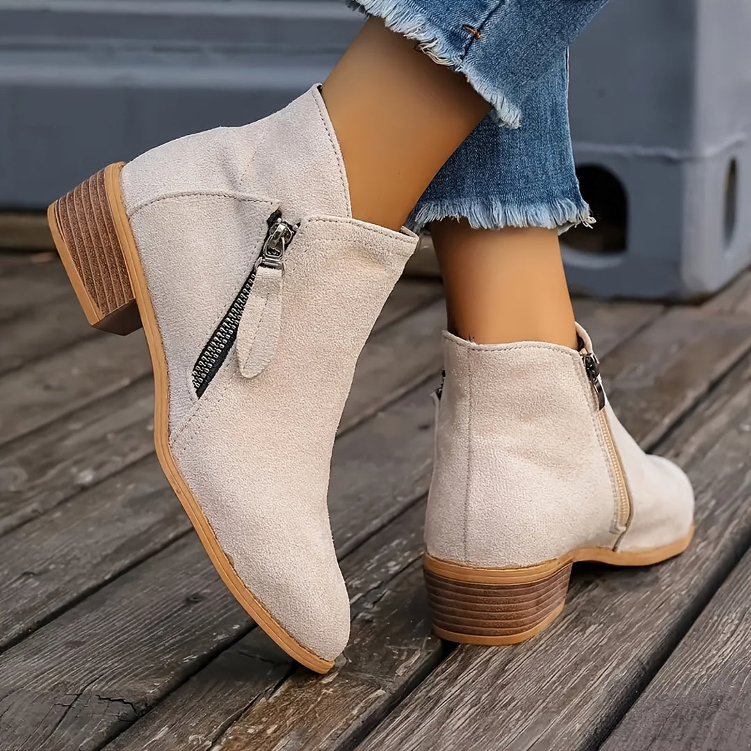 Lucille Side-Zipper Suede Boots