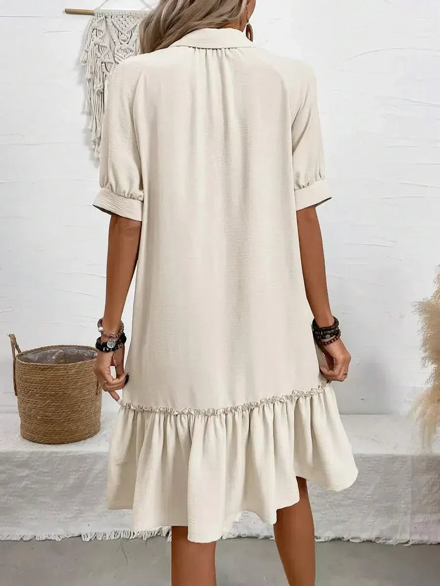 Aliya Button-Down Ruffle Hem Dress