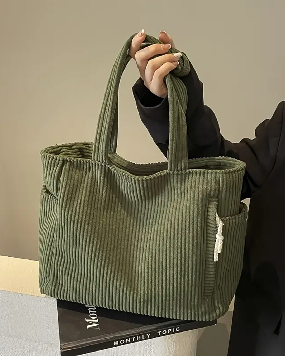 Tilda Ribbed Tote Bag with Cord Detail