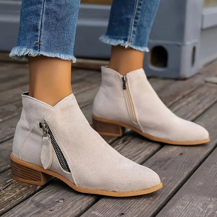 Lucille Side-Zipper Suede Boots