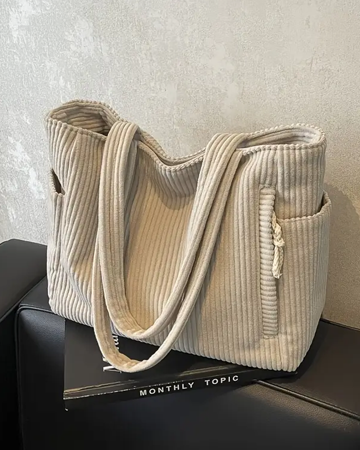 Tilda Ribbed Tote Bag with Cord Detail
