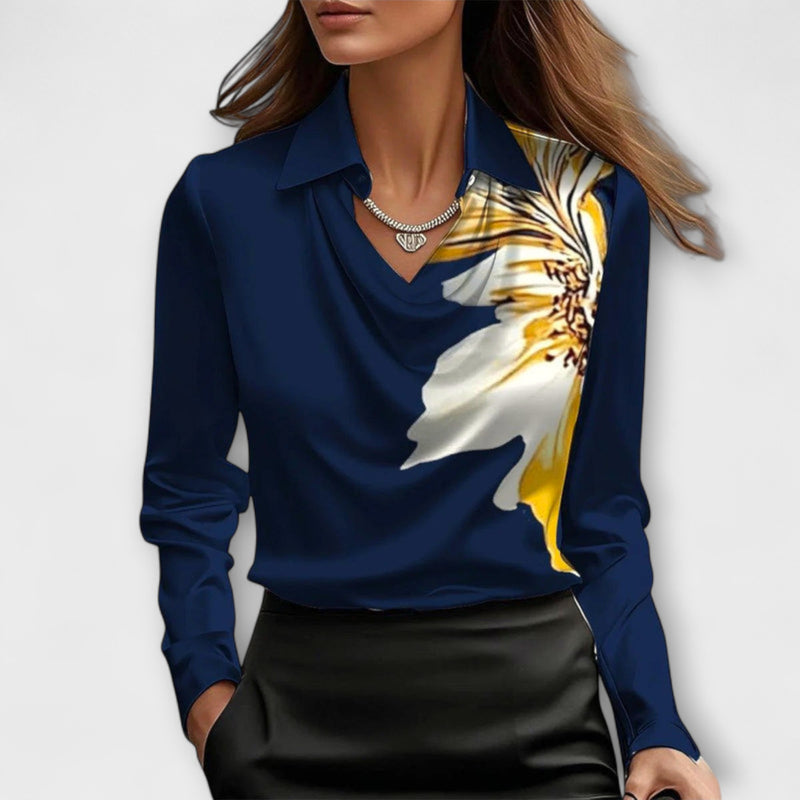 Lira Shimmering Blouse with Ruching at the Collar