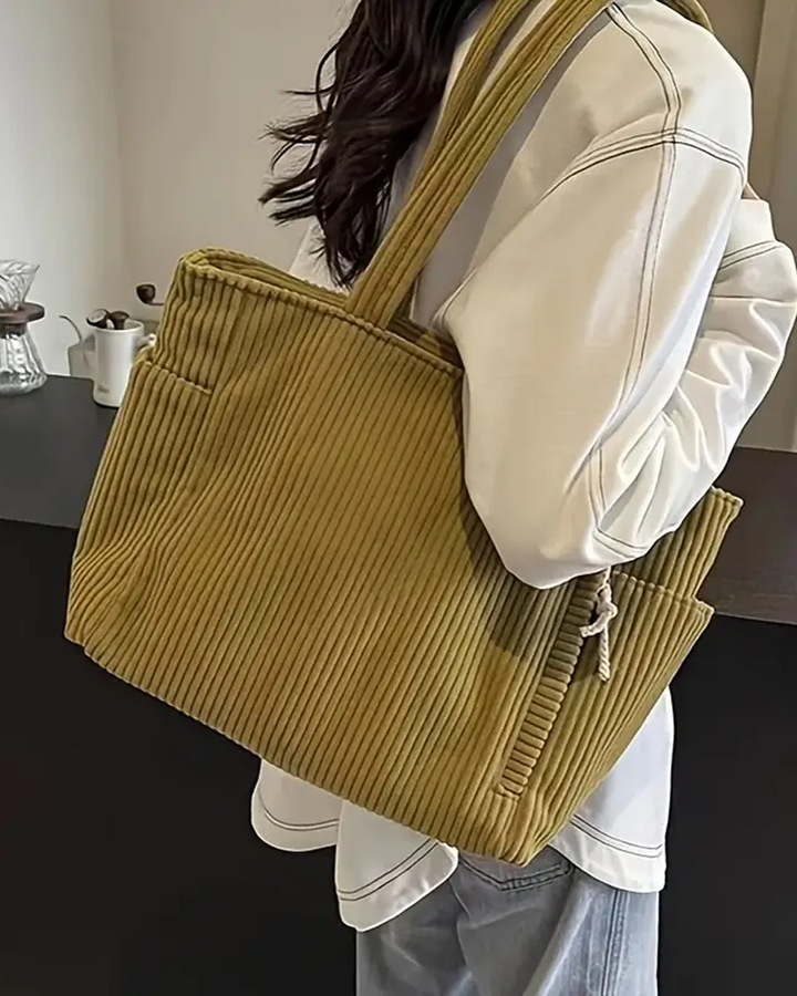 Tilda Ribbed Tote Bag with Cord Detail