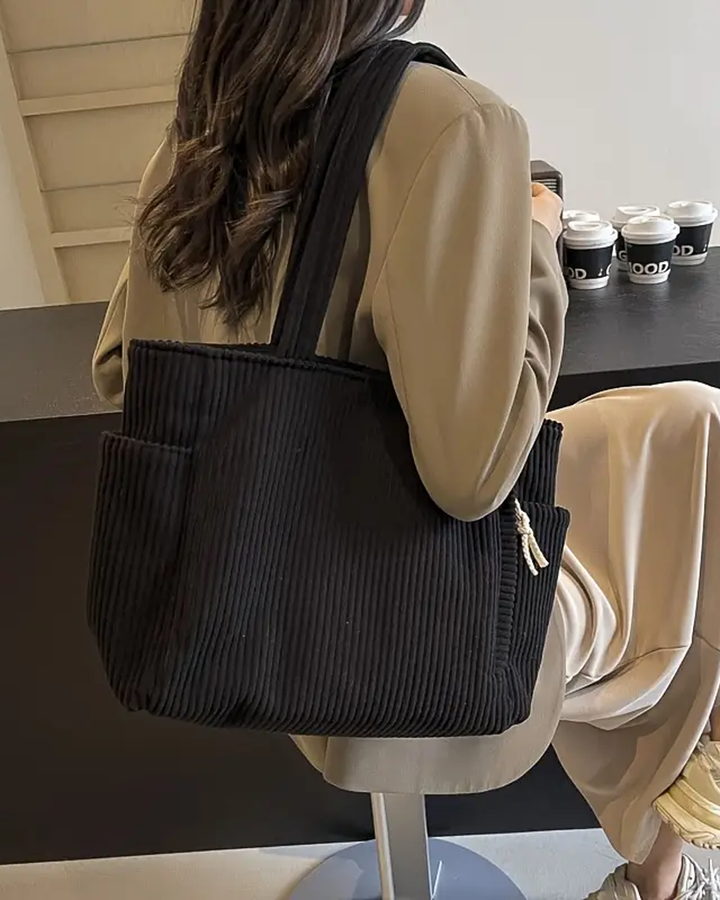 Tilda Ribbed Tote Bag with Cord Detail