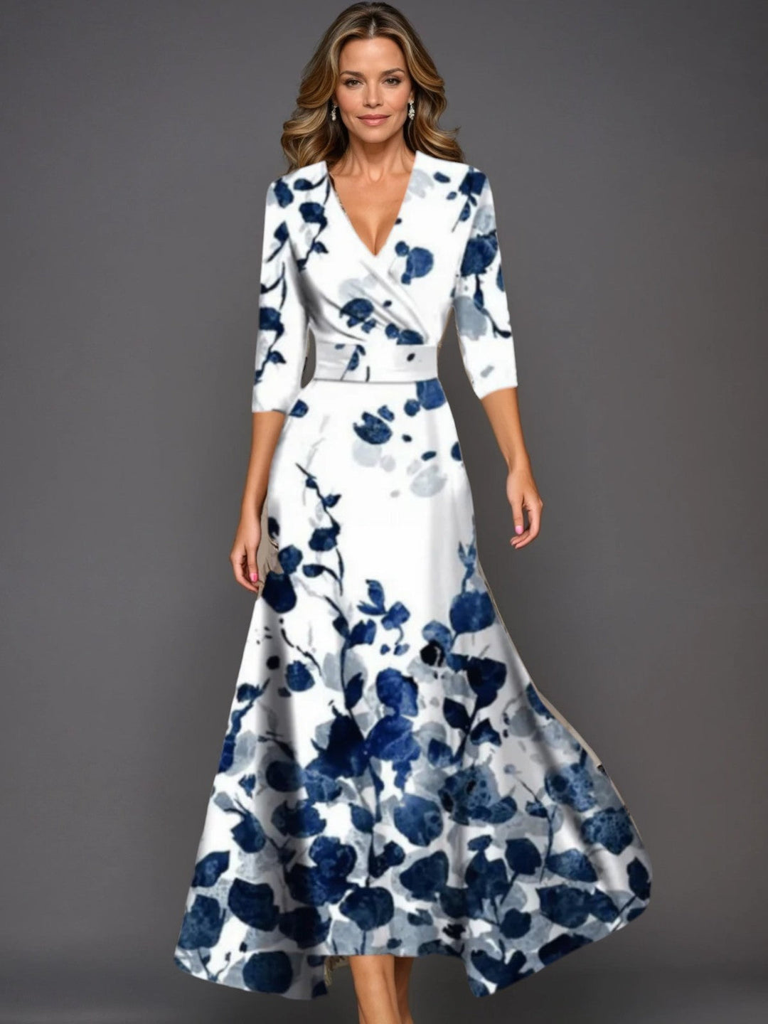 Zoe Classic Floral V-Neck Maxi Dress