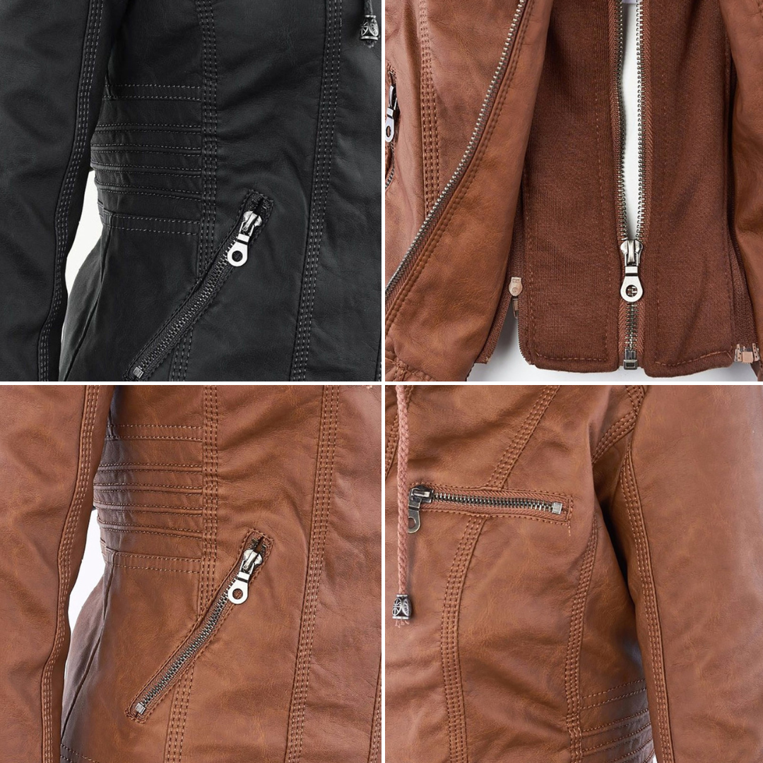 Olivia Women's Leather Jacket with Hood