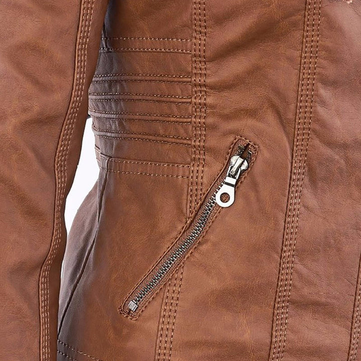 Olivia Women's Leather Jacket with Hood
