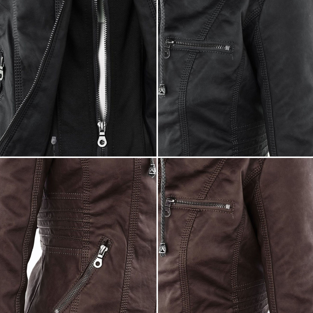 Olivia Women's Leather Jacket with Hood