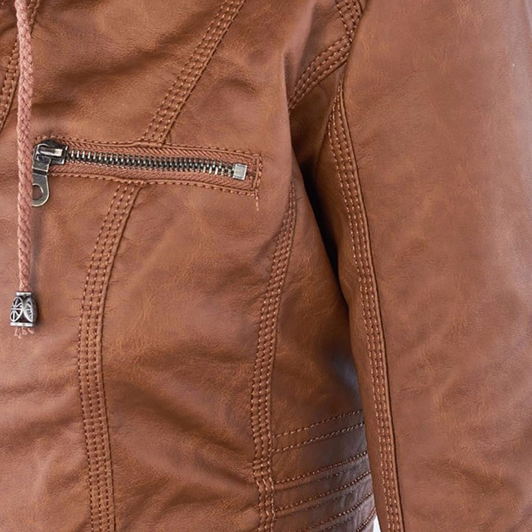 Olivia Women's Leather Jacket with Hood