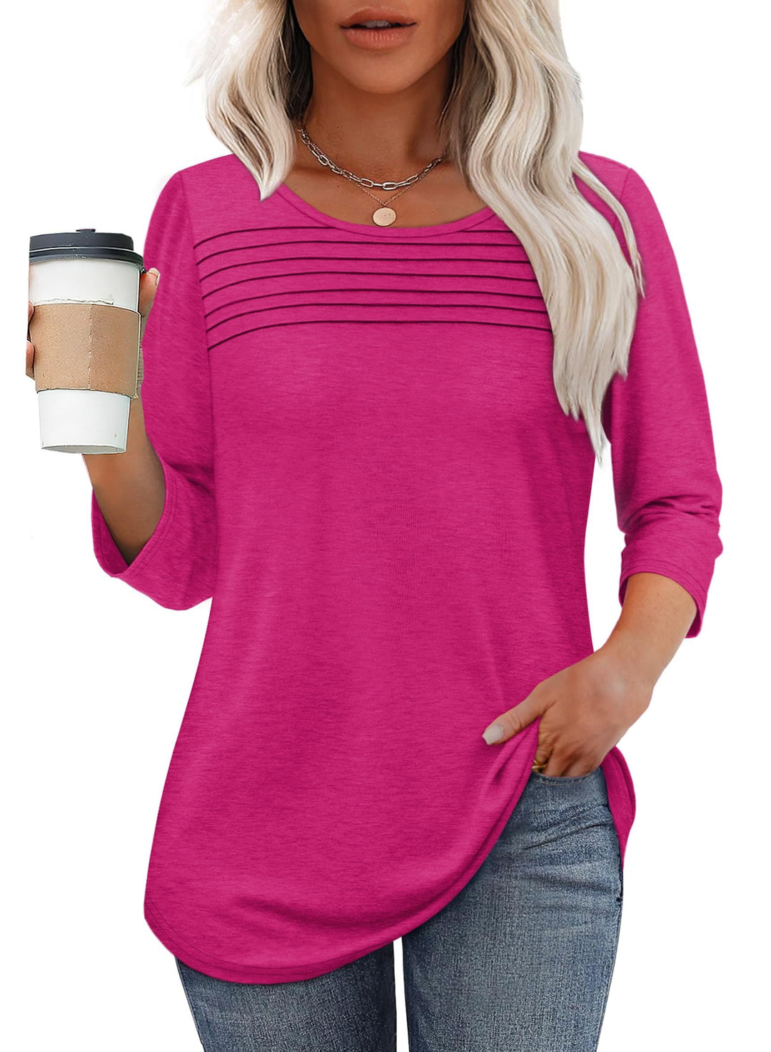 Mona Pleated 3/4 Sleeve Top