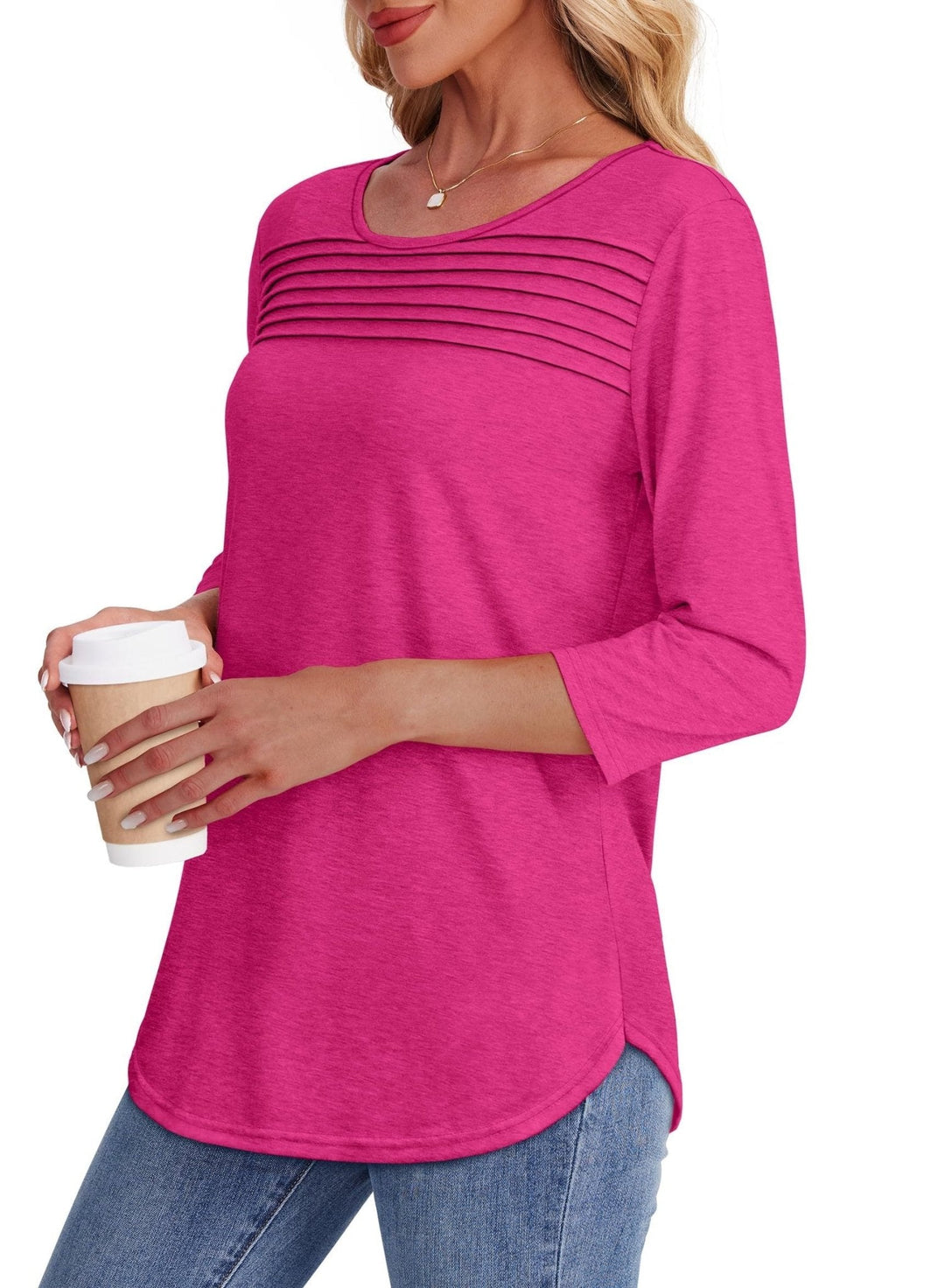 Mona Pleated 3/4 Sleeve Top
