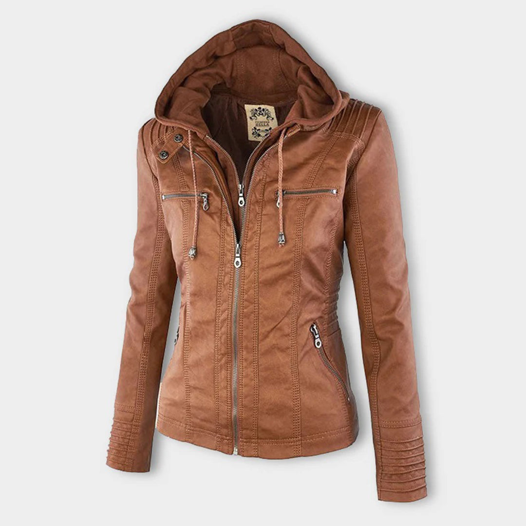 Olivia Women's Leather Jacket with Hood