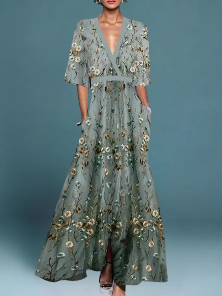 Hazel Elegant V-Neck Belted Boho Dress