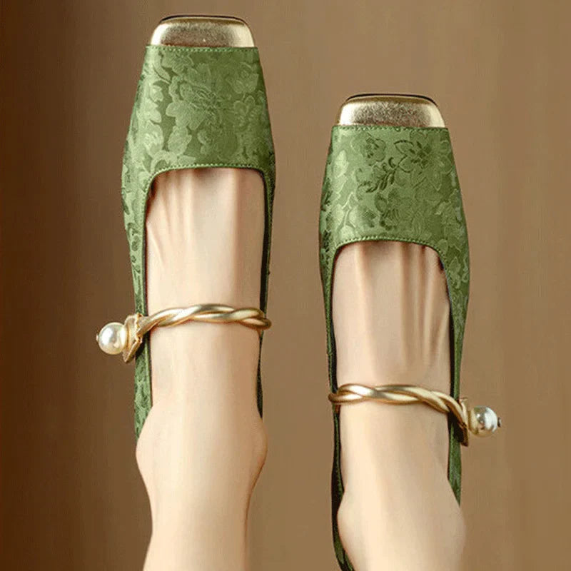 Floral Embossed Square Toe Heels