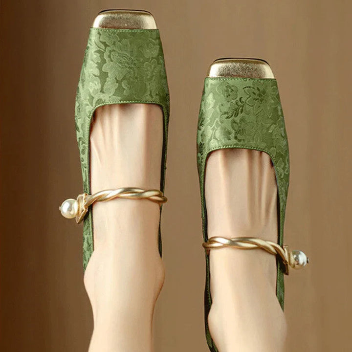Floral Embossed Square Toe Heels