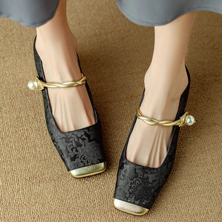 Floral Embossed Square Toe Heels