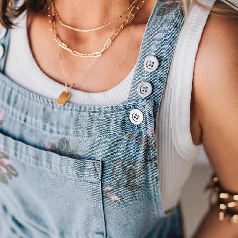 Huigy Tailored Floral Denim Jumpsuit