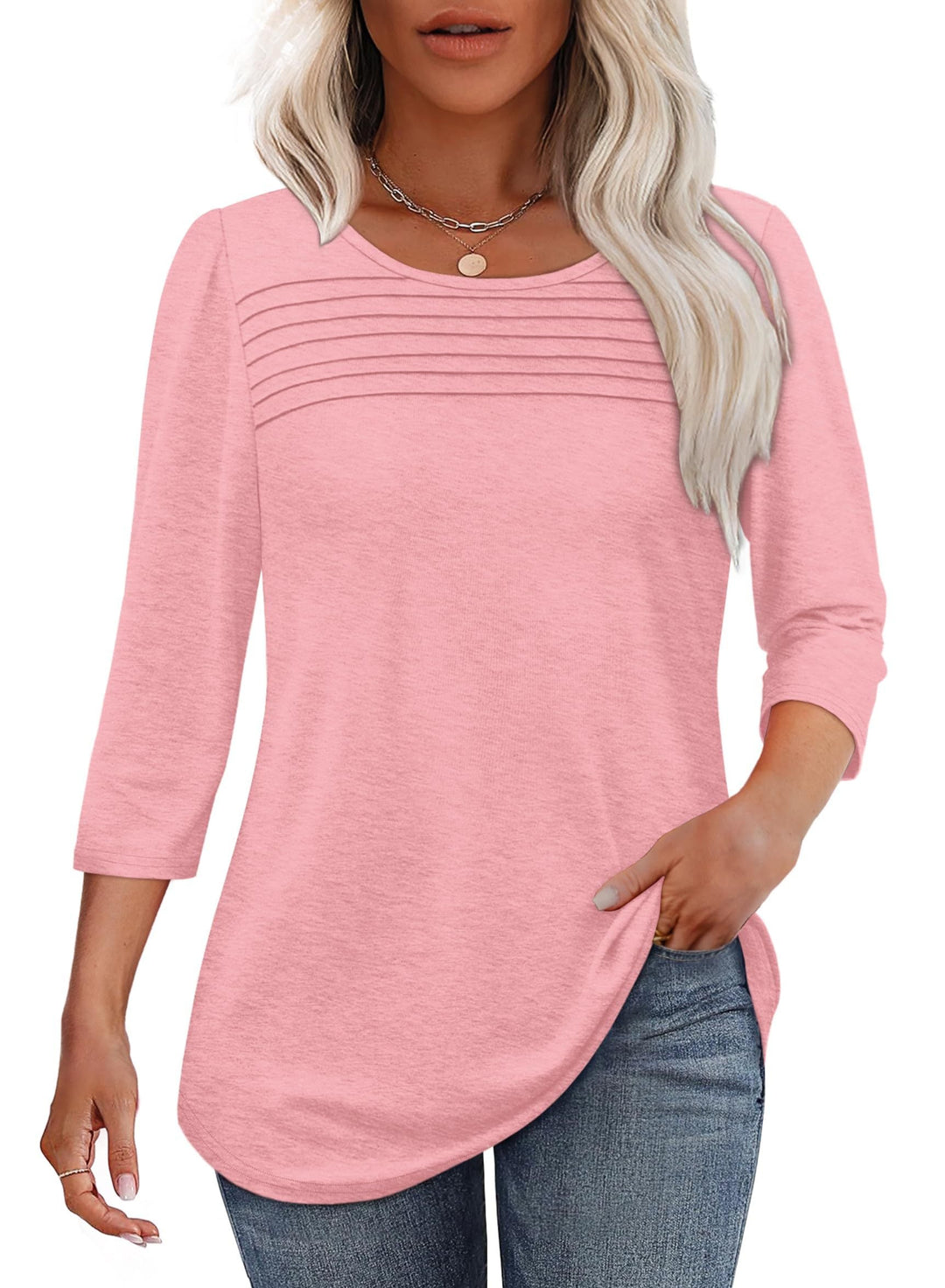 Mona Pleated 3/4 Sleeve Top