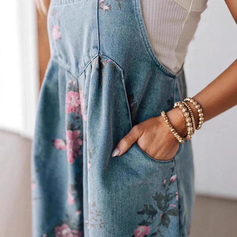 Huigy Tailored Floral Denim Jumpsuit