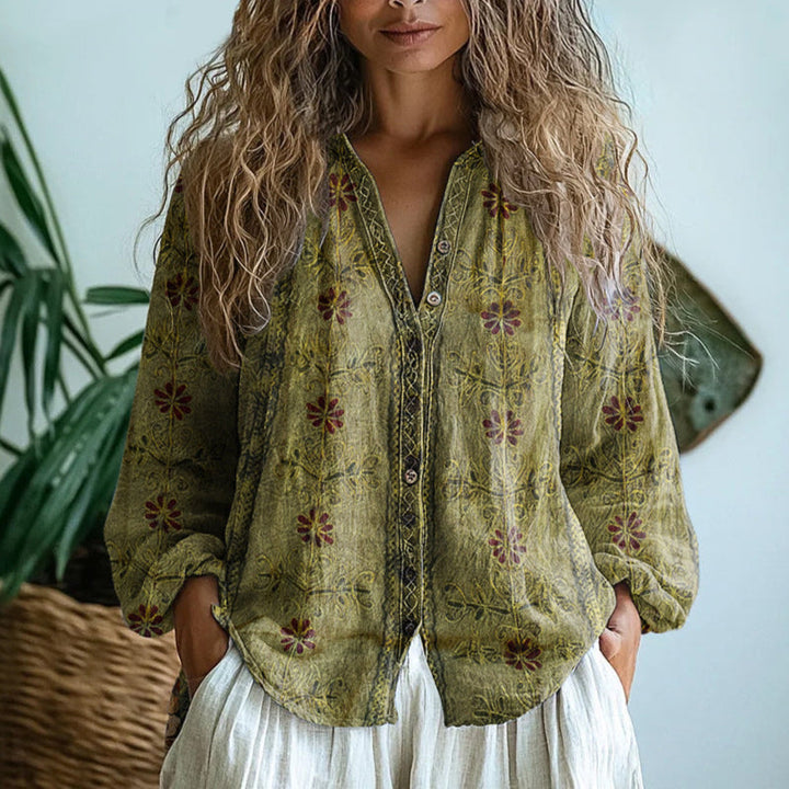 Ambre Vintage Blouse With Leaf Print