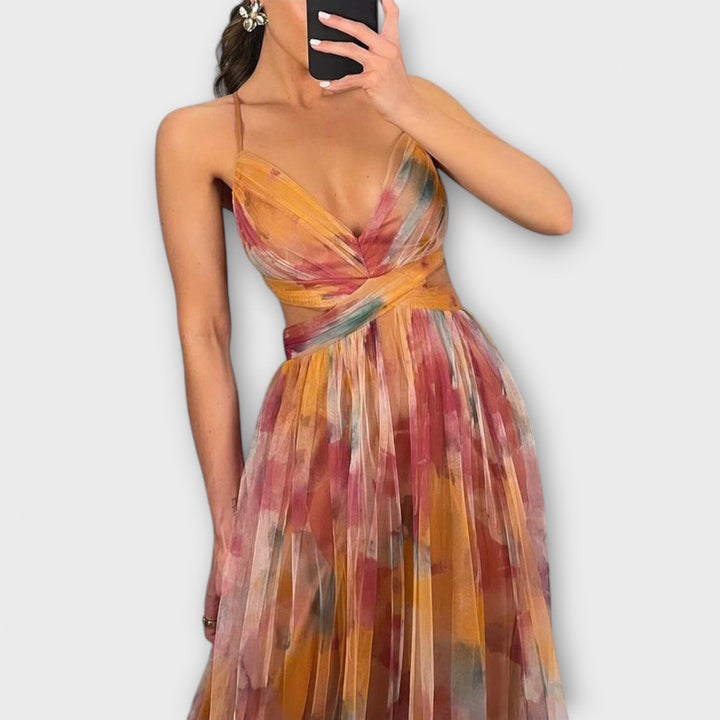 Annai Mesh Maxi Dress - Elegant and Figure-Enhancing