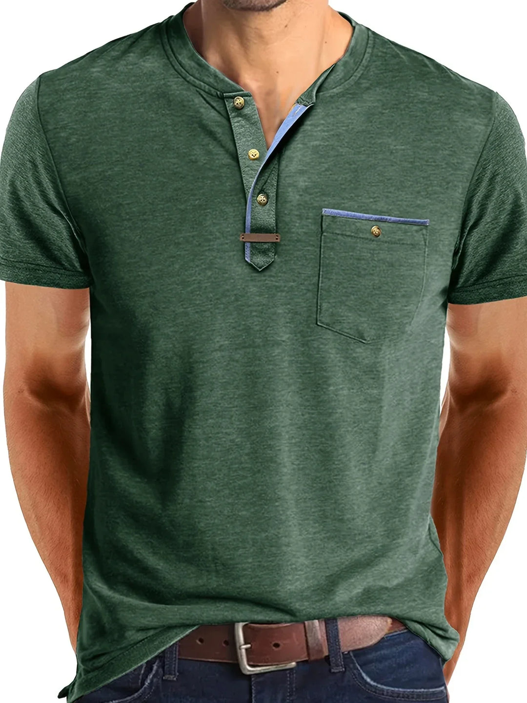 Saxon Elegant Round Neck T Shirt With Pocket