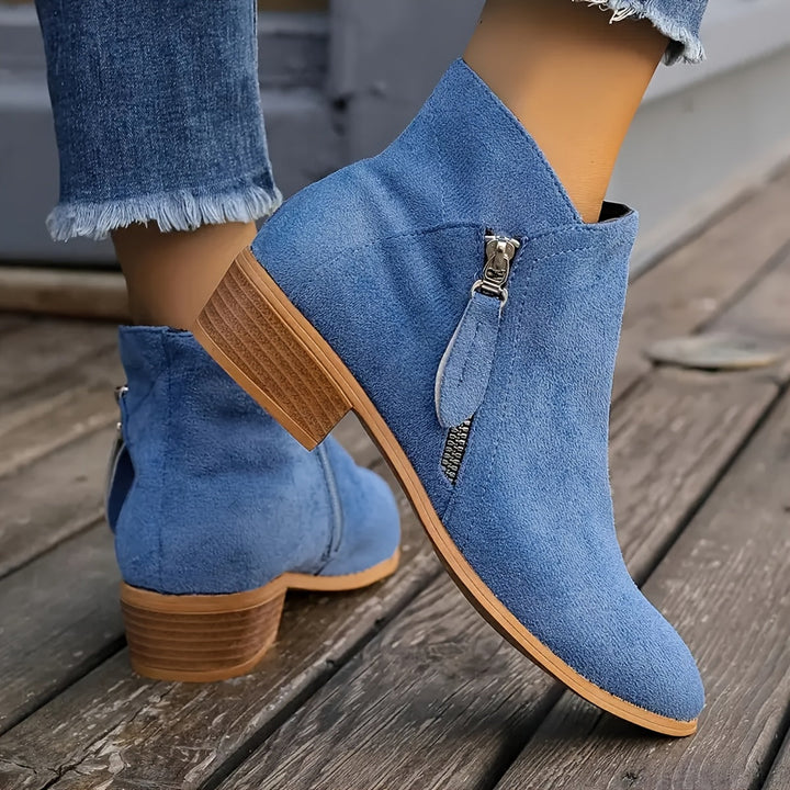 Lucille Side-Zipper Suede Boots