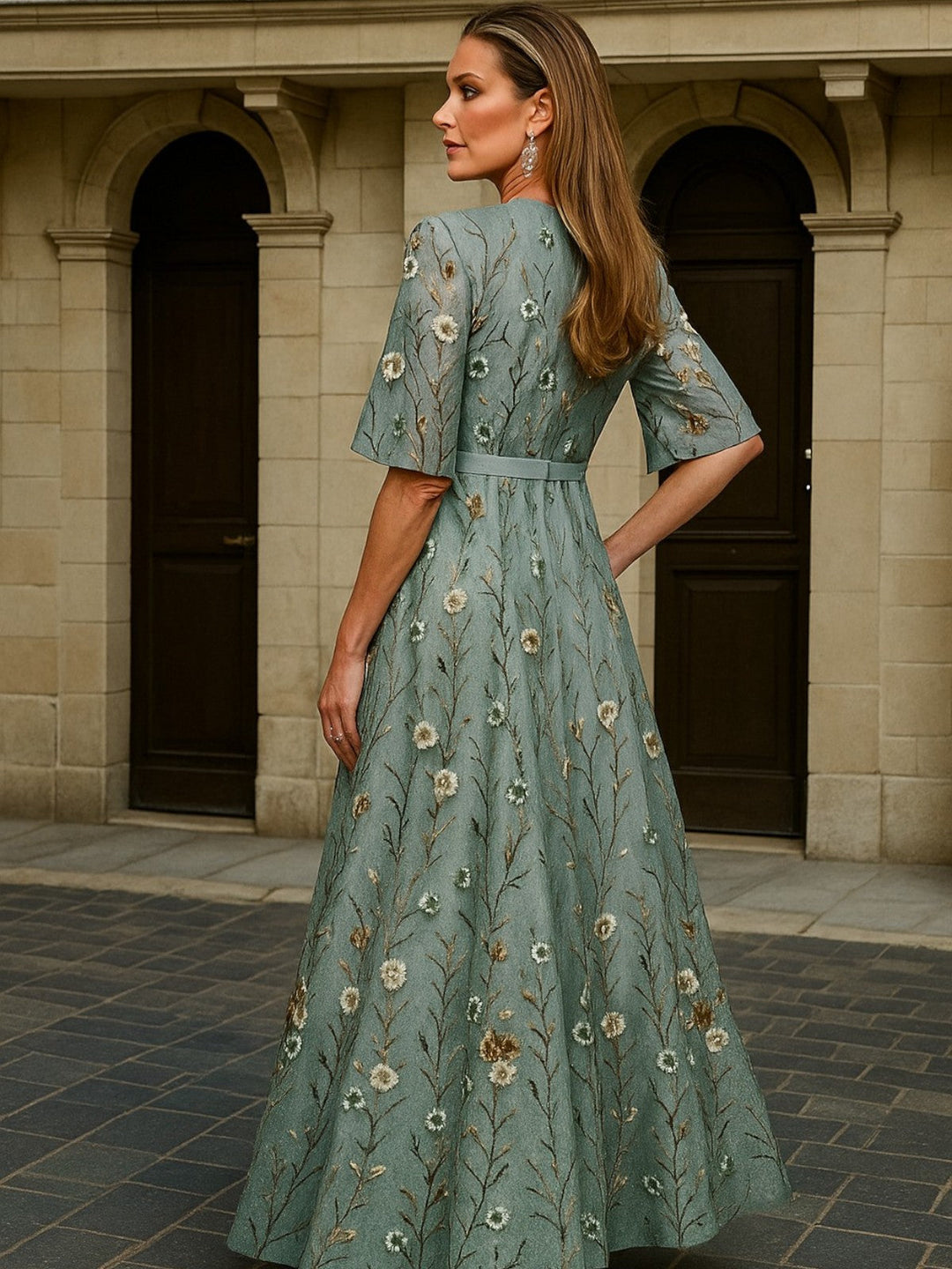 Hazel Elegant V-Neck Belted Boho Dress