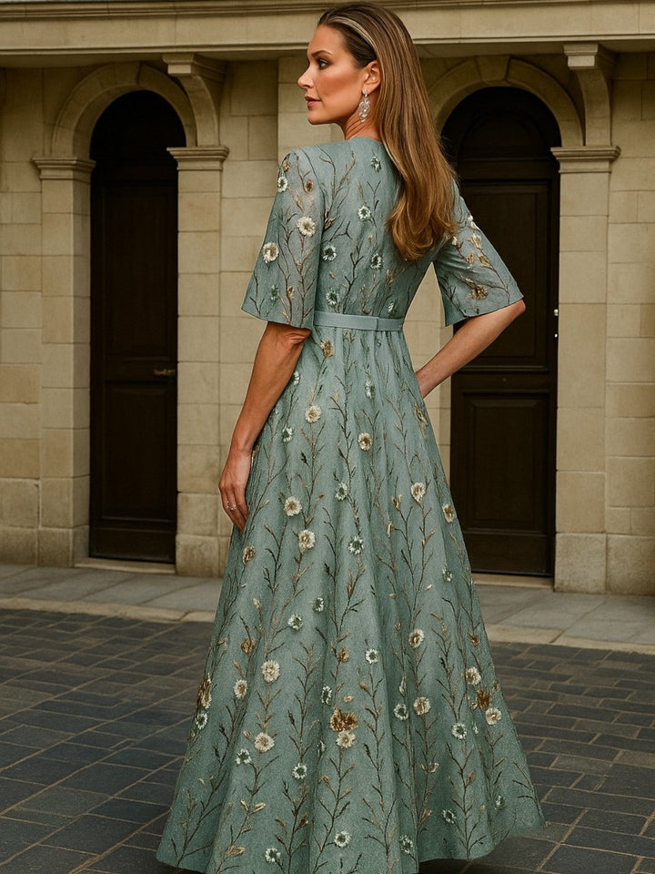 Hazel Elegant V-Neck Belted Boho Dress